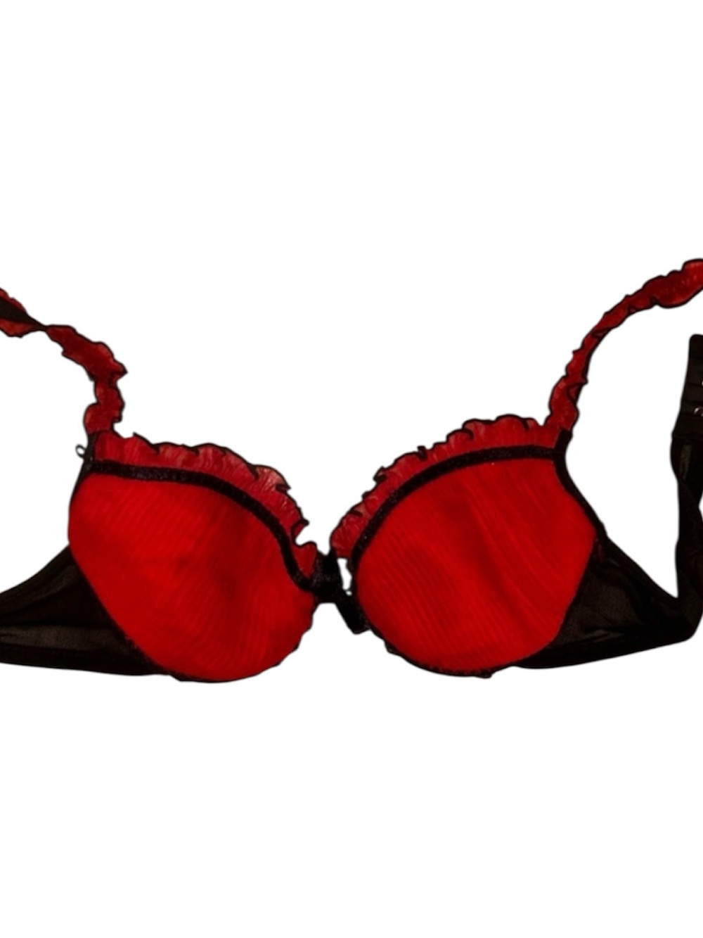 Red Lace-Trim Push-Up Bra French boutique